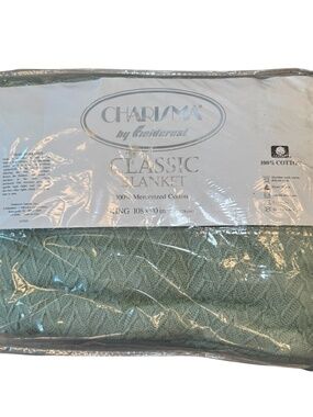 Vintage Charisma by Fieldcrest Classic Blanket size King mint green 100% Cotton